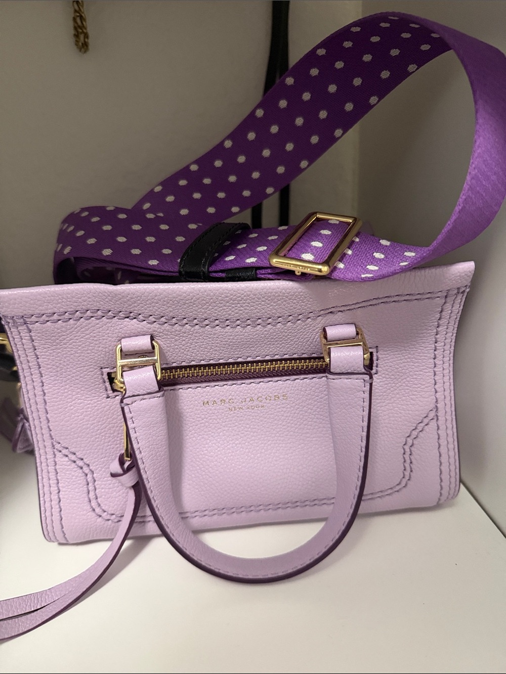 Marc Jacobs Lavender Leather Satchel with Polka Dot Purple Strap